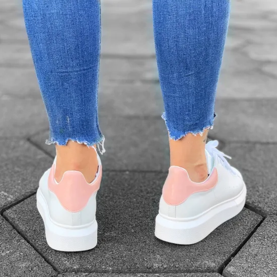 Tênis de sola alta unissex, sapatos em branco e rosa, casuais, urbano, de qualidade premium, feitos à mão, oferta por atacado, tendência 2023 de luxo